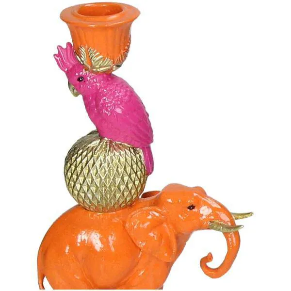 Kerzenständer „Orange Elefant“ – 26 cm – Deko-Kerzenhalter aus Polyresin – Tierfigur – Für Stabkerzen – Wohnaccessoire & G...
