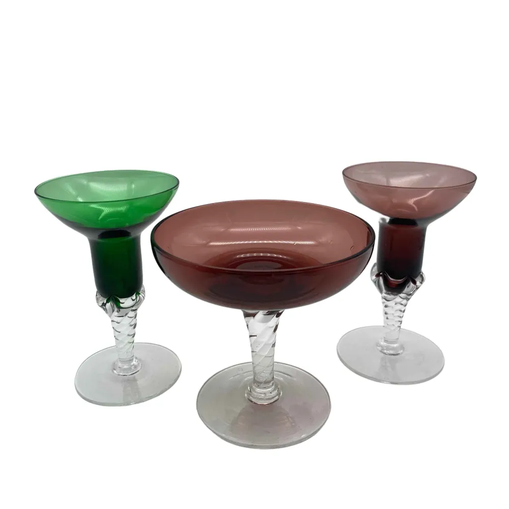 Kerzenständer Schale Glas lila grün Italien 60er 70er Jahre