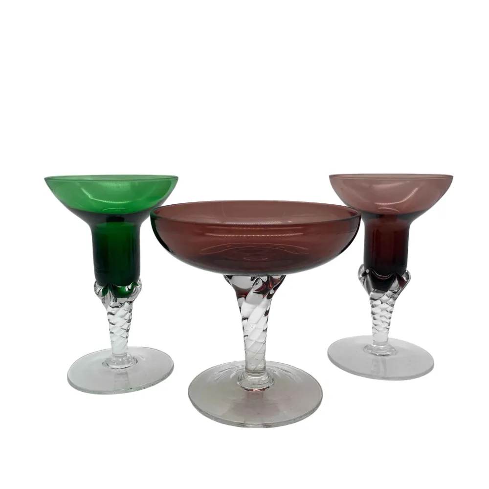 Kerzenständer Schale Glas lila grün Italien 60er 70er Jahre