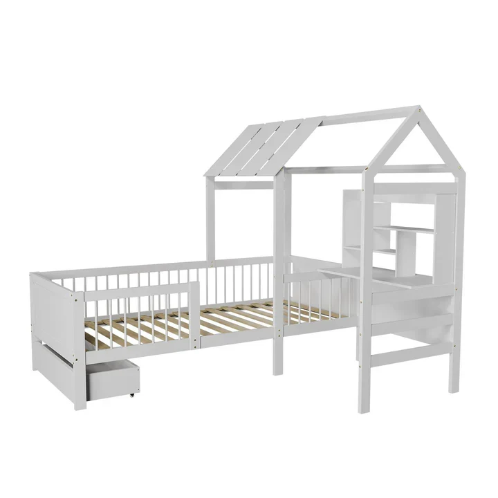 Kinderbett Yari mit Tisch und Stuhl Weiss