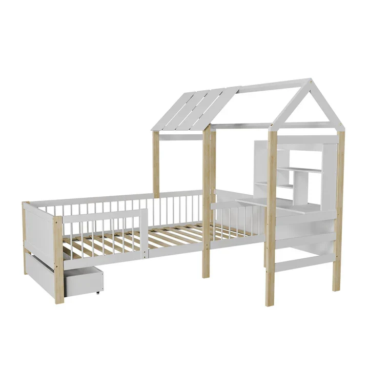 Kinderbett Yari mit Tisch und Stuhl Weiss Natur