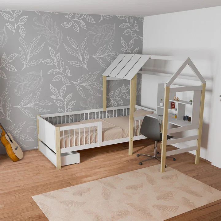 Kinderbett Yari mit Tisch und Stuhl Weiss Natur