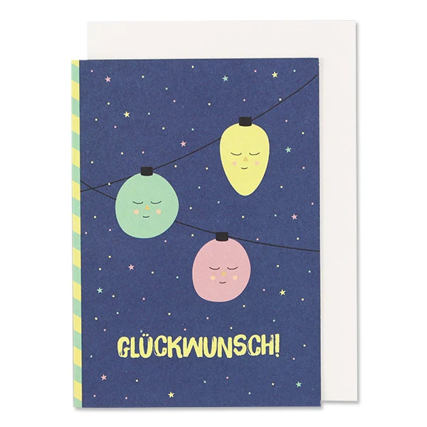Klappkarte Lichterkette, blau – Glückwunsch