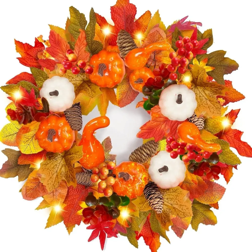 Künstlicher Herbstkranz Ahornblatt Kürbis Bunte Beeren 45cm