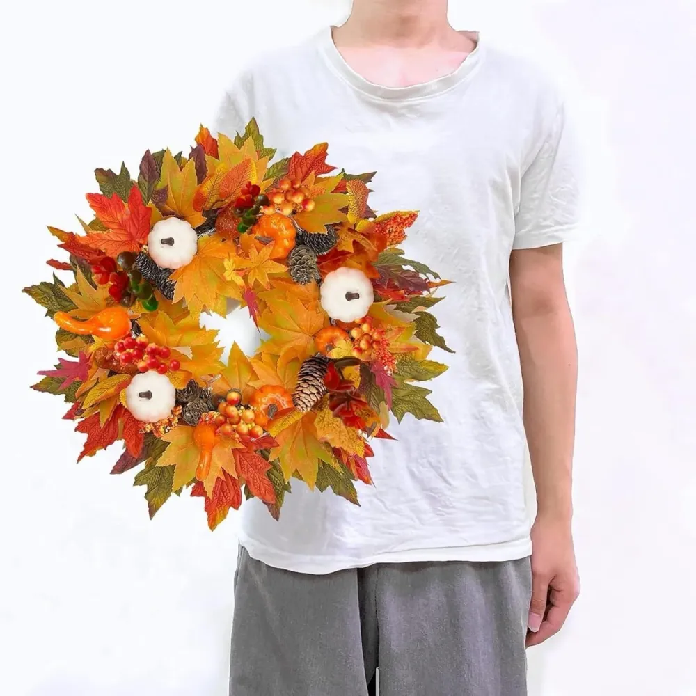 Künstlicher Herbstkranz Ahornblatt Kürbis Bunte Beeren 45cm