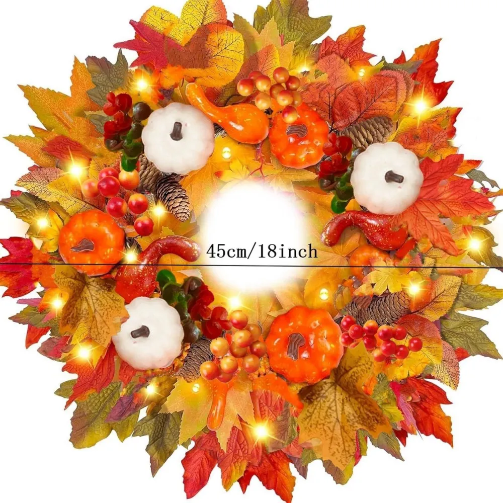 Künstlicher Herbstkranz Ahornblatt Kürbis Bunte Beeren 45cm