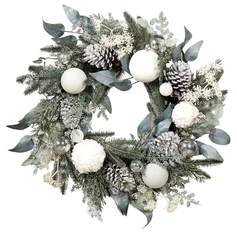 Künstlicher Tannenkranz - Emmanuelle | 60 cm, Weihnachten, weiß