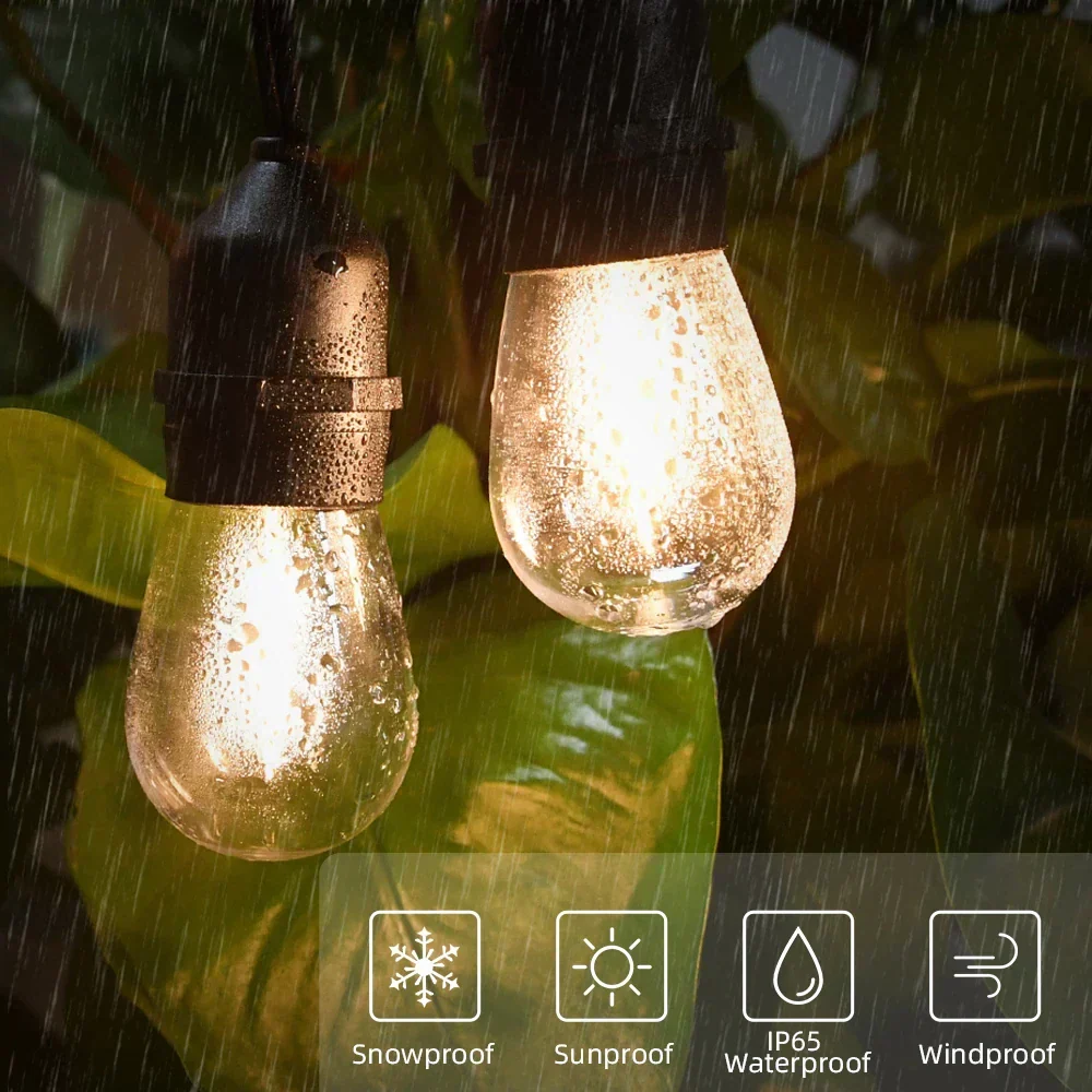 Komplettes Set | 30 Meter Lichterkette | Inklusive 30 Glühlampen | 1 W | 2700 K | Verkettbare Lichterkette