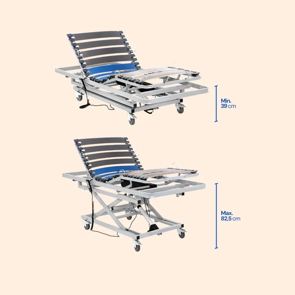 Krankenhausbett mit Hubwagen, verstellbar, mit viskoelastischer Matratze Professional V3 und Seitengittern - 105x200 cm