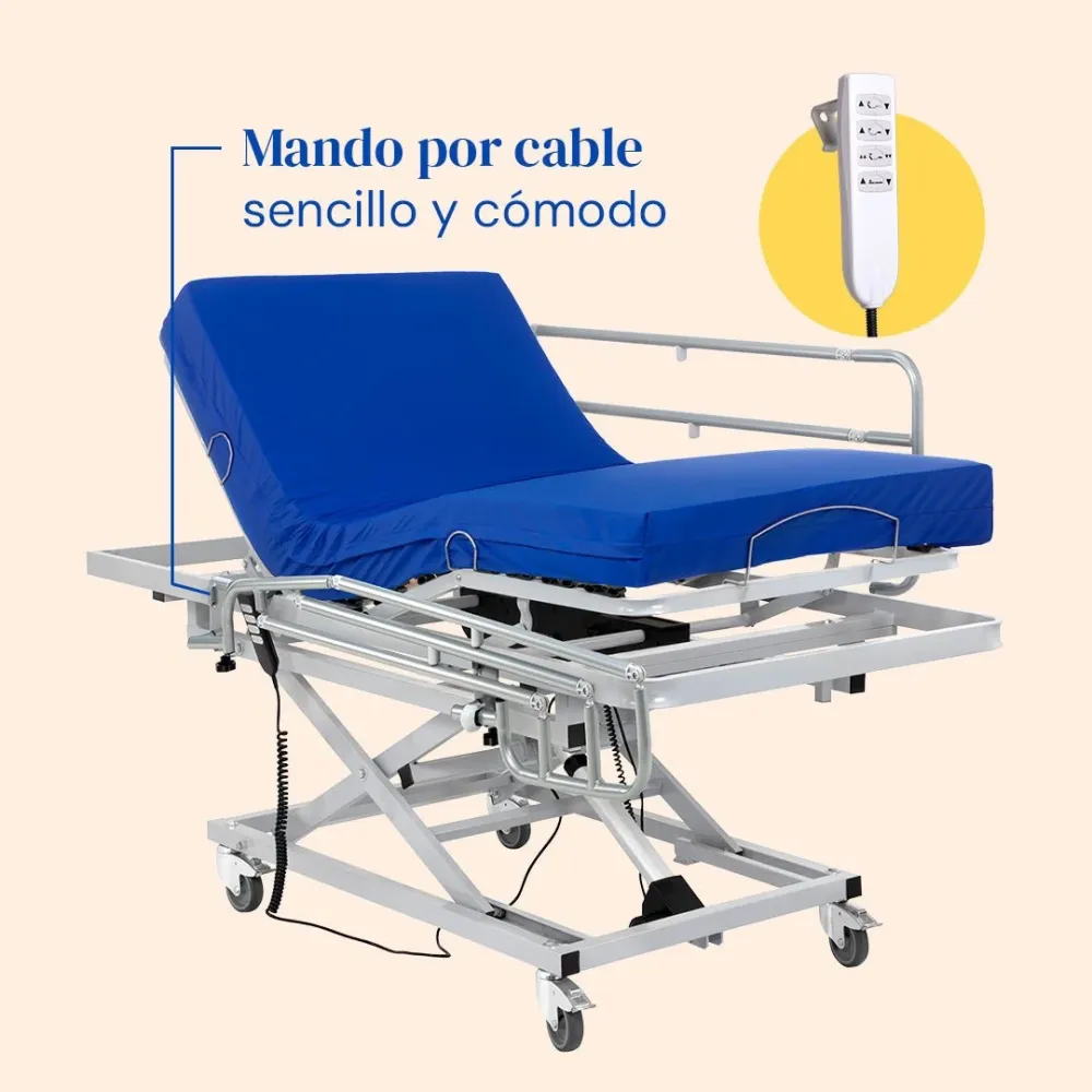 Krankenhausbett mit Hubwagen, verstellbar, mit viskoelastischer Matratze Professional V3 und Seitengittern - 105x200 cm