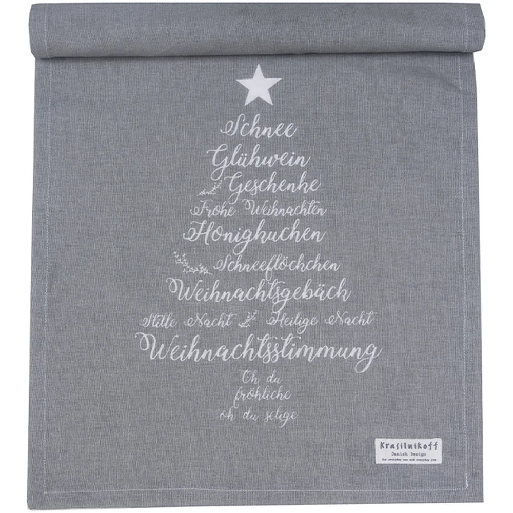 Krasilnikoff - Tischläufer Christmas Words Grey