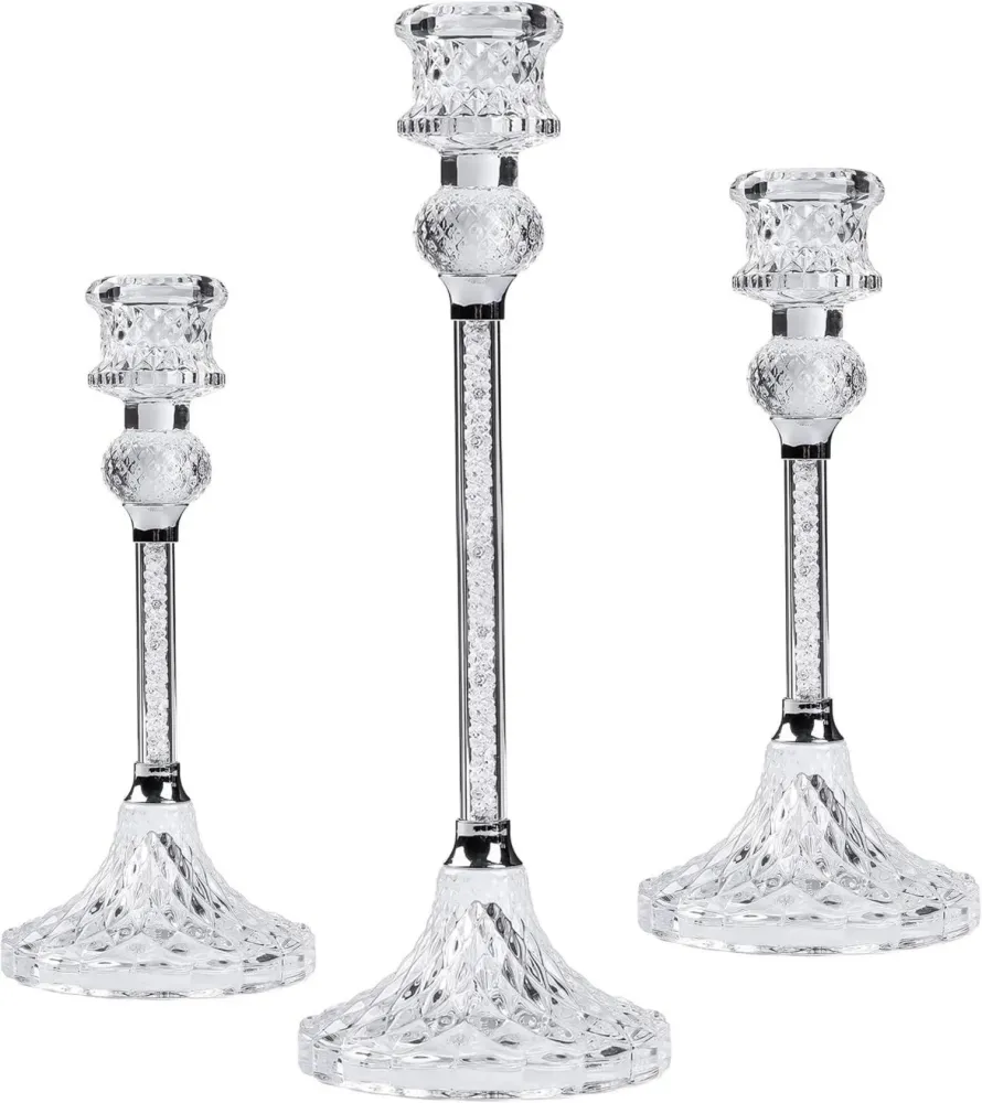 Kristall Kerzenständer Set 3-teilig Glas Stabkerzenhalter
