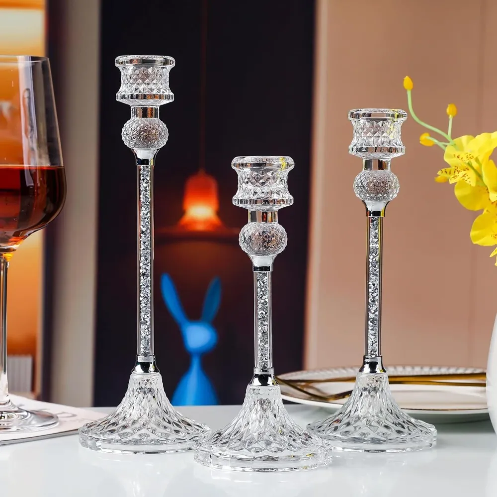 Kristall Kerzenständer Set 3-teilig Glas Stabkerzenhalter