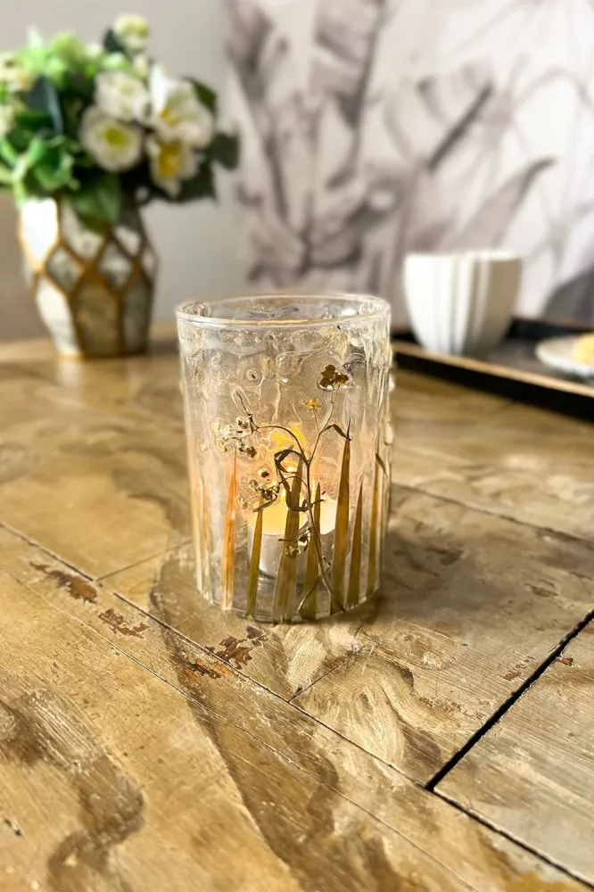 Kristallkerzenhalter mit Blättern und Blumen