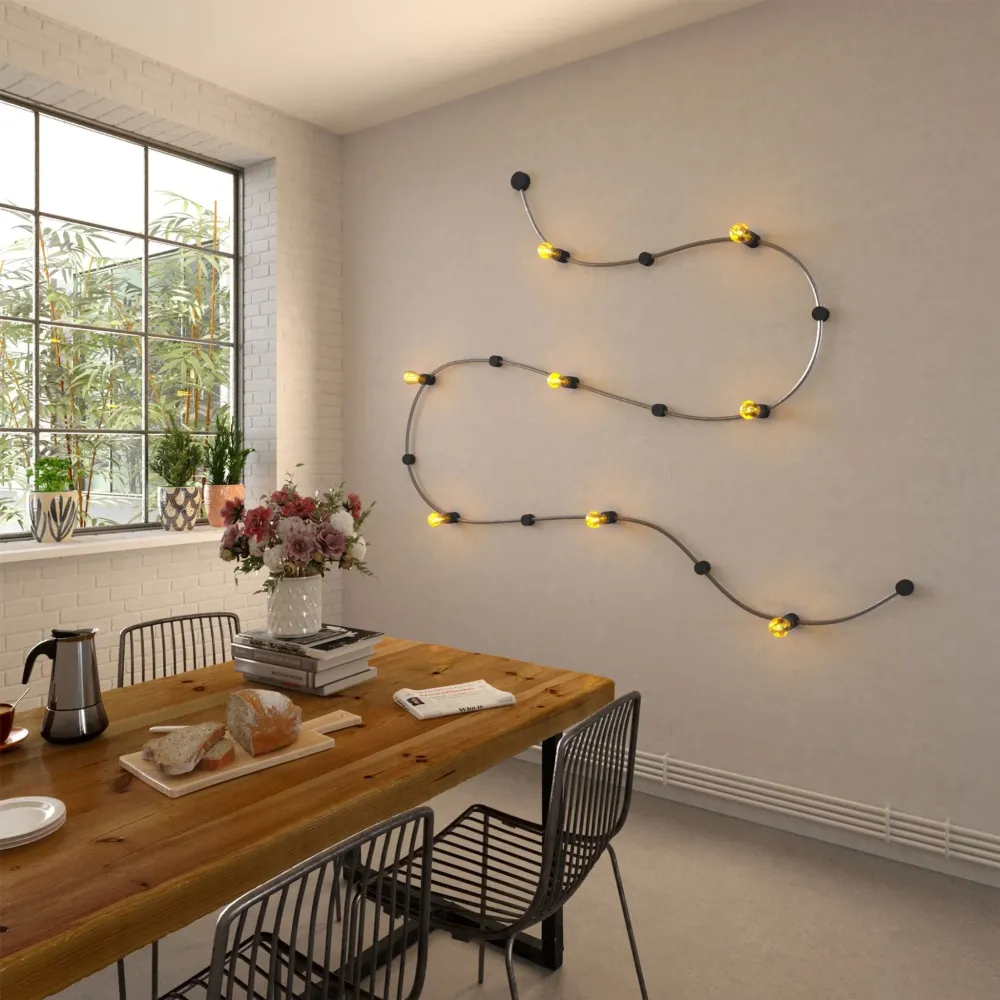 Lampenfassung aus Holz für Lichterkette und Filé-System. Made Italy – Schwarz