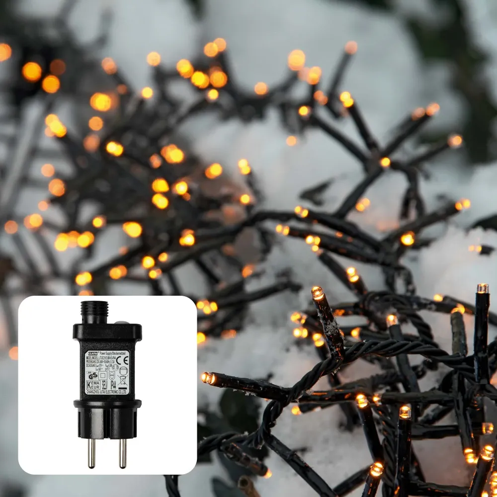 LED Cluster Lichterkette, 1200 LEDs ww, Außen-Transformator