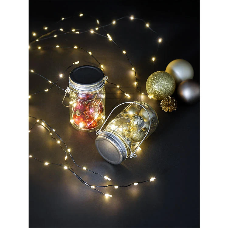 LED Dekoglas Lichterkette mit Kugeln rot mit Timer und Batteriebetrieb
