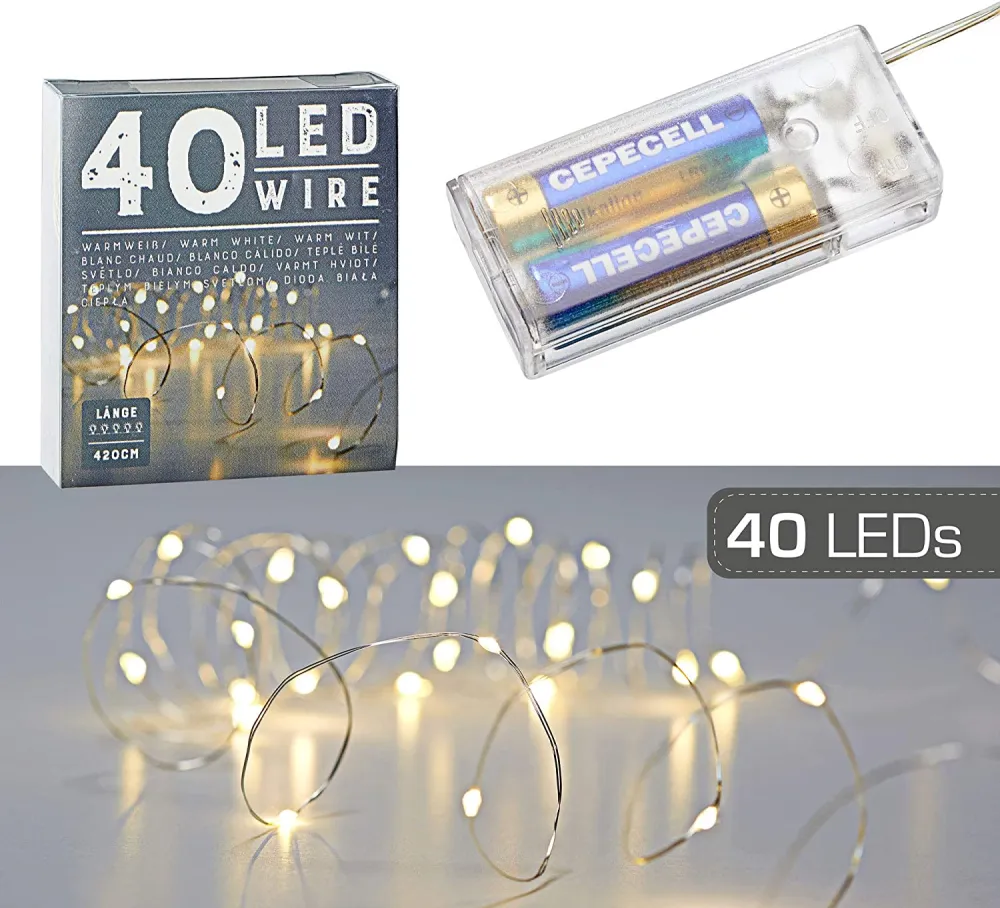 LED Micro Lichterkette 40 flammig mit Batterie
