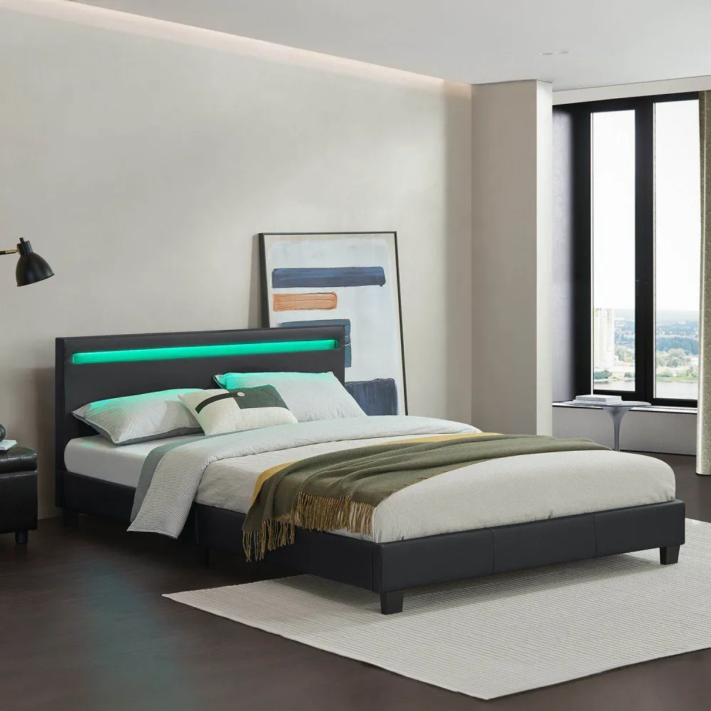 LED Polsterbett Paris 140 x 200 cm Lattenrost schwarz