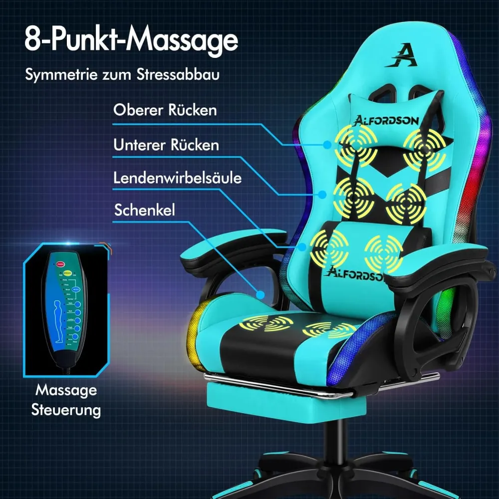 LED RGB Gaming-Stuhl mit Massage und Lordosenstütze