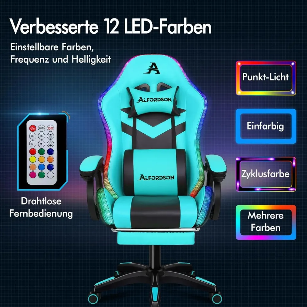 LED RGB Gaming-Stuhl mit Massage und Lordosenstütze