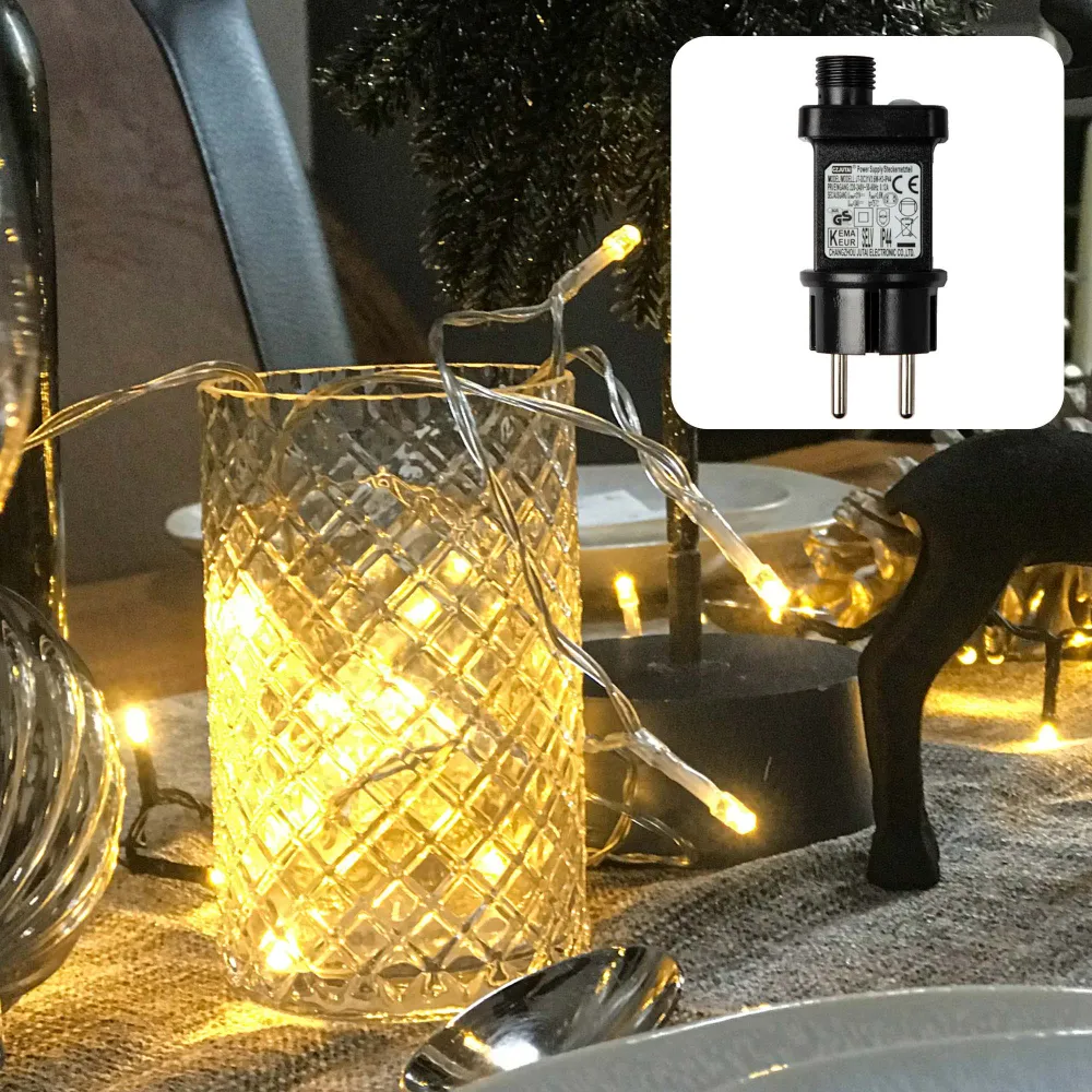LED-Lichterkette, 160 LEDs ww, mit Timer, Außen-Transformator