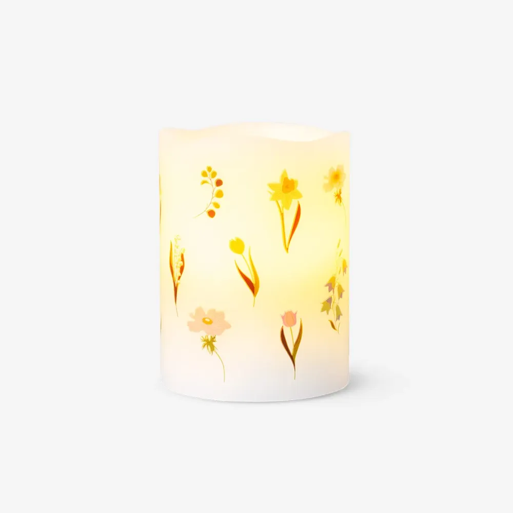 LED-Stumpenkerze mit Blumenprint - 10 cm