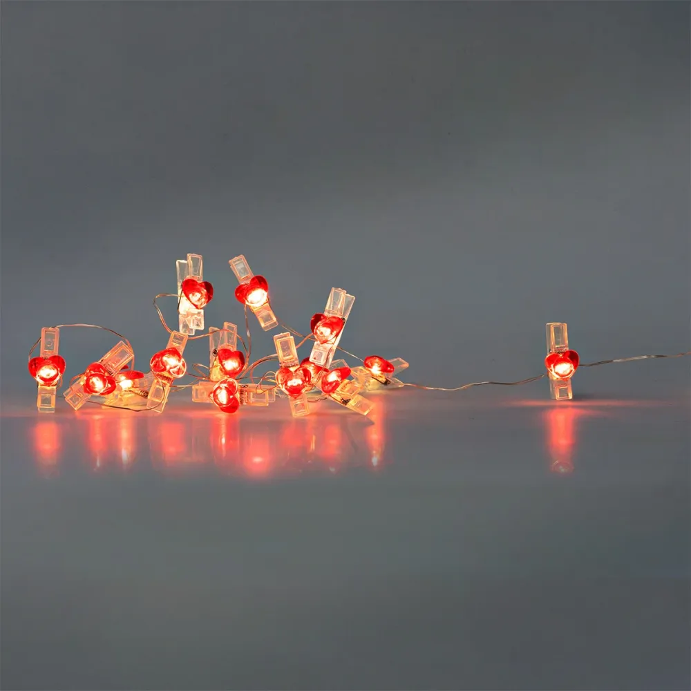 Lichterkette - Rote Herz-Clips