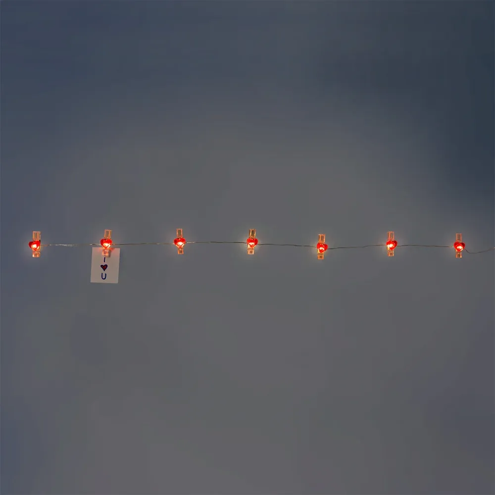 Lichterkette - Rote Herz-Clips