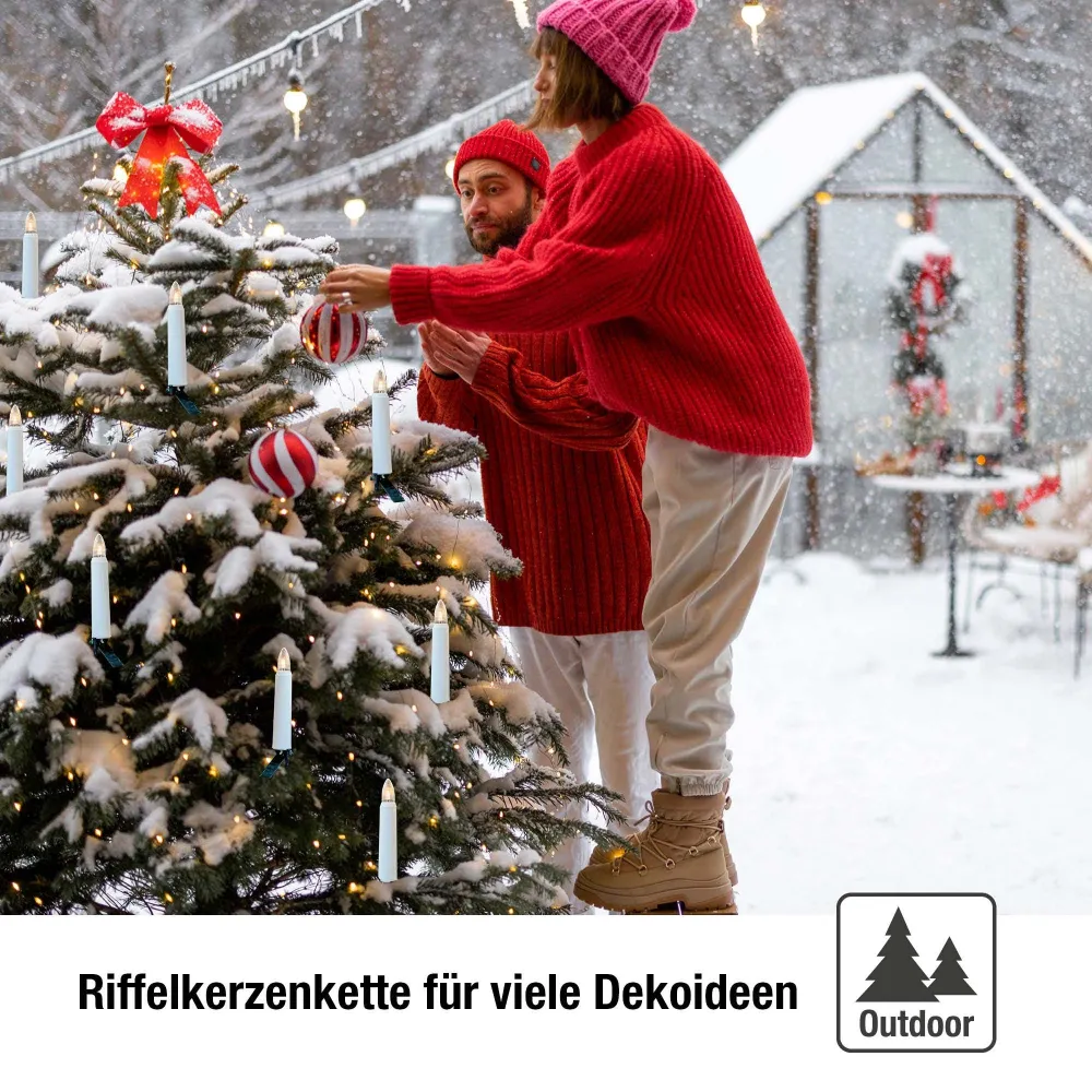 Lichterkette Weihnachtsbaum außen 30 teilig, Made Germany, Riffelkerzen, Glühfaden