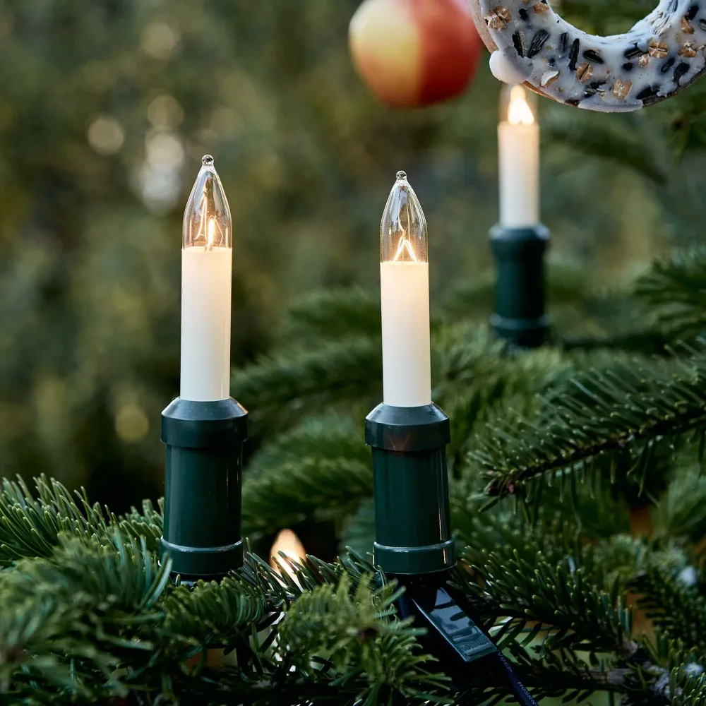Lichterkette Weihnachtsbaum außen 15 teilig, Made Germany, Schaftkerzen, inkl. 3 Ersatzkerzen, Glühfaden