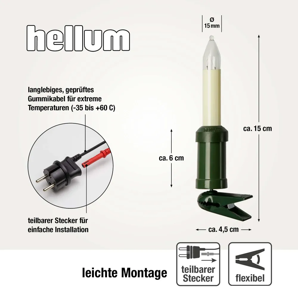 Lichterkette Weihnachtsbaum außen 15 teilig, Made Germany, Schaftkerzen, inkl. 3 Ersatzkerzen, Glühfaden