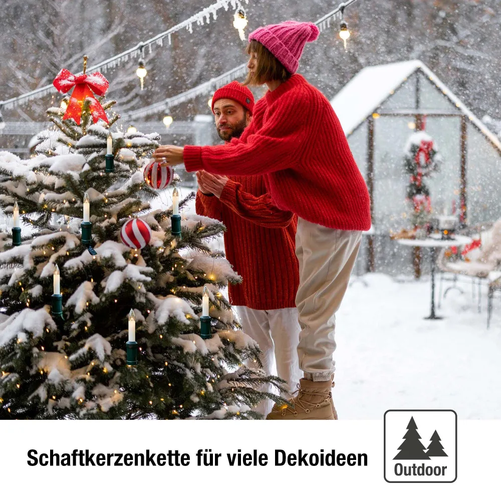 Lichterkette Weihnachtsbaum außen 15 teilig, Made Germany, Schaftkerzen, inkl. 3 Ersatzkerzen, Glühfaden