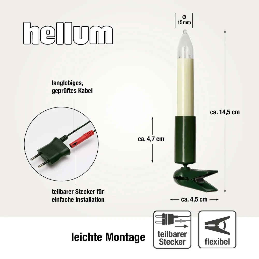 Lichterkette Weihnachtsbaum innen 20 teilig, Made Germany, Schaftkerzen, inkl. 3 Ersatzkerzen, Glühfaden