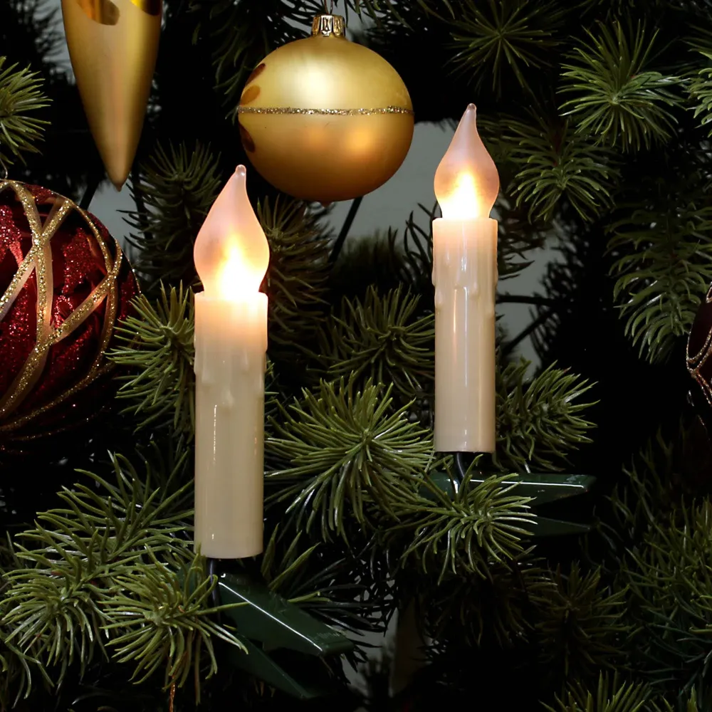 Lichterkette Weihnachtsbaum LED Filament mit Flammeneffekt innen 20 teilig, Made Germany, Riffelkerzen, mit Wachstropfen,...