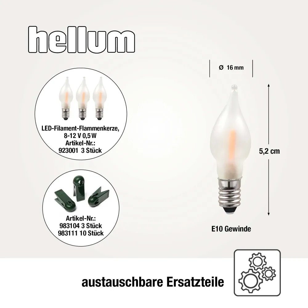 Lichterkette Weihnachtsbaum LED Filament mit Flammeneffekt innen 20 teilig, Made Germany, Riffelkerzen, mit Wachstropfen,...