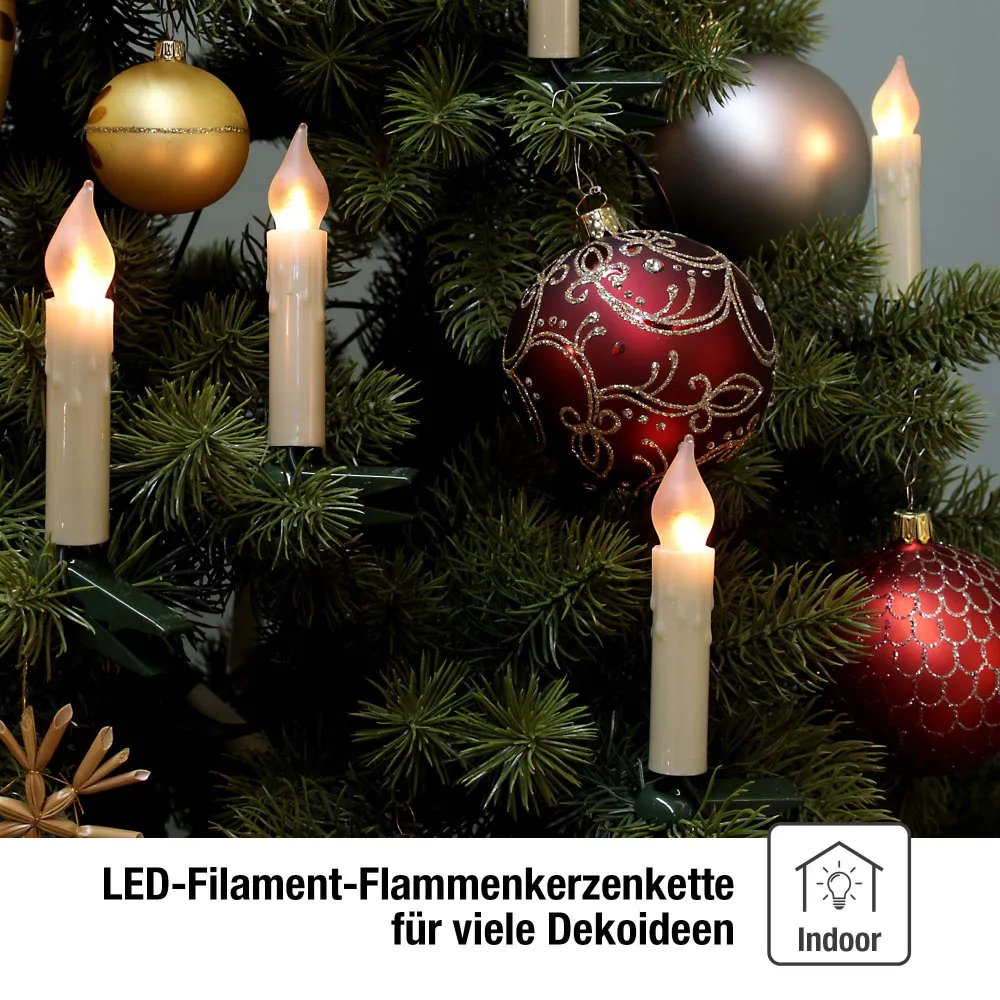 Lichterkette Weihnachtsbaum LED Filament mit Flammeneffekt innen 20 teilig, Made Germany, Riffelkerzen, mit Wachstropfen,...