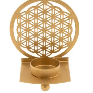 Lichtobjekt Blume des Lebens gold – Heilige Geometrie im Kerzenlicht – Höhe 11,5 cm