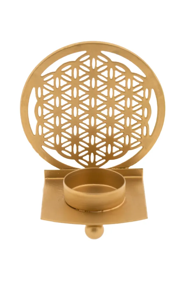 Lichtobjekt Blume des Lebens gold – Heilige Geometrie im Kerzenlicht – Höhe 11,5 cm