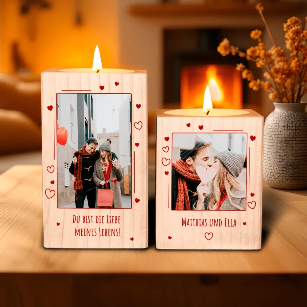 Liebe zum Leben - 2 x Kerzenständer aus Holz, personalisiertes Geschenk für Mann