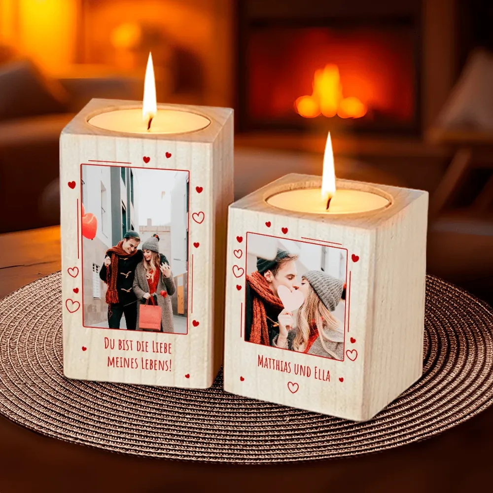 Liebe zum Leben - 2 x Kerzenständer aus Holz, personalisiertes Geschenk für Mann