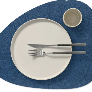 LIND DNA Tischsets Hippo - Leder - Marineblau - Curved - 44 x 37 cm - 2 Stück