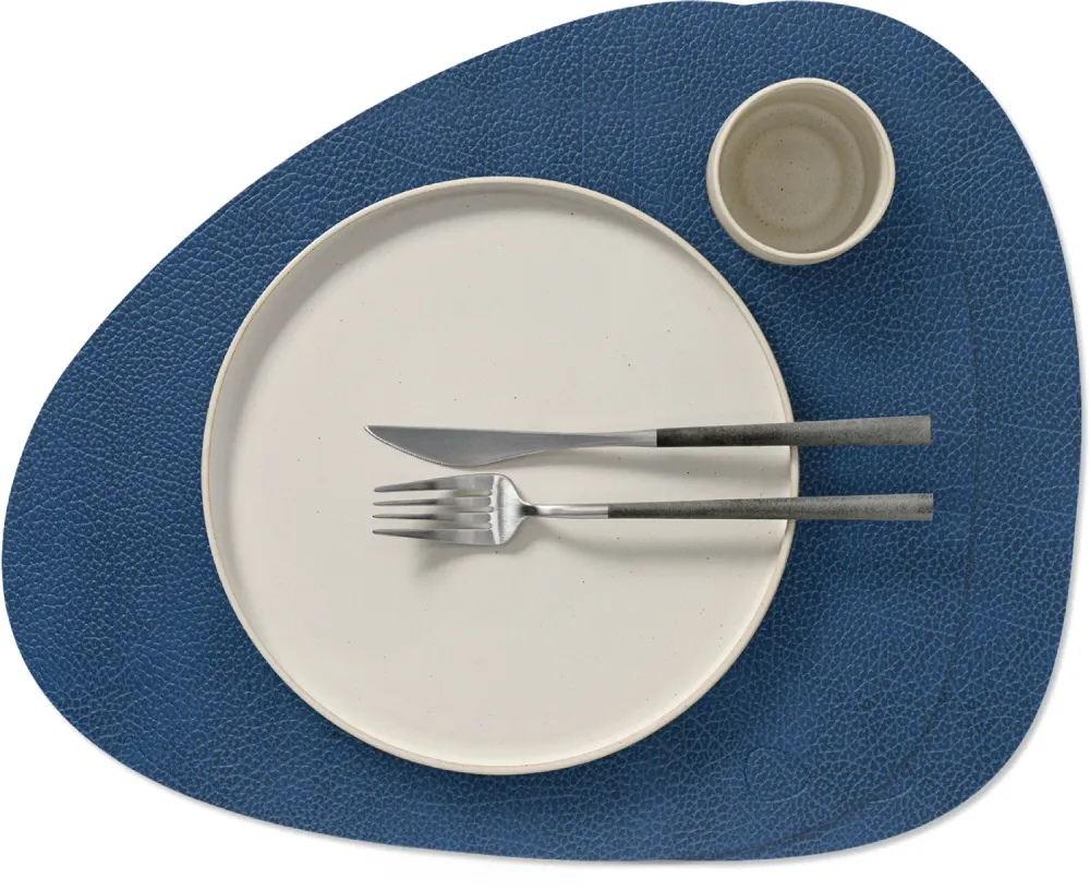 LIND DNA Tischsets Hippo - Leder - Marineblau - Curved - 44 x 37 cm - 2 Stück