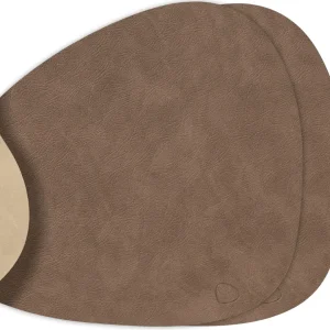 LIND DNA Tischsets Nupo - Leder - Braun / Sand - doppelseitig - Curved - 44 x 37 cm - 2 Stück