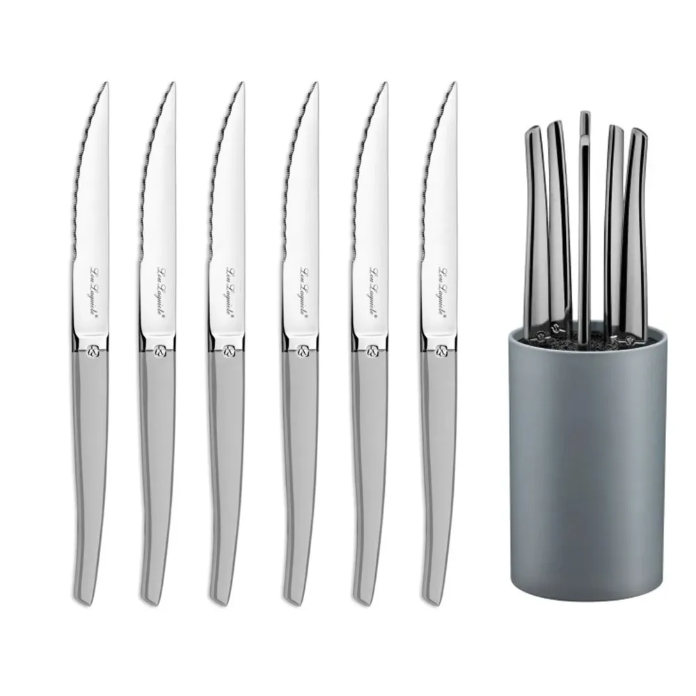 Lou Laguiole - Jet 6 Steakmesser + Messerblock - Satin