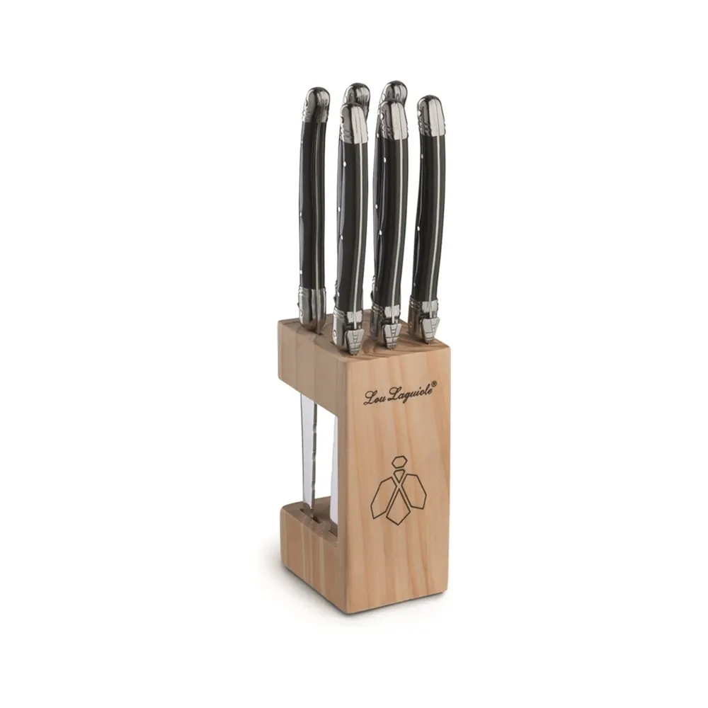 Lou Laguiole - Tradition 6 Steakmesser + Messerblock - Anthrazit