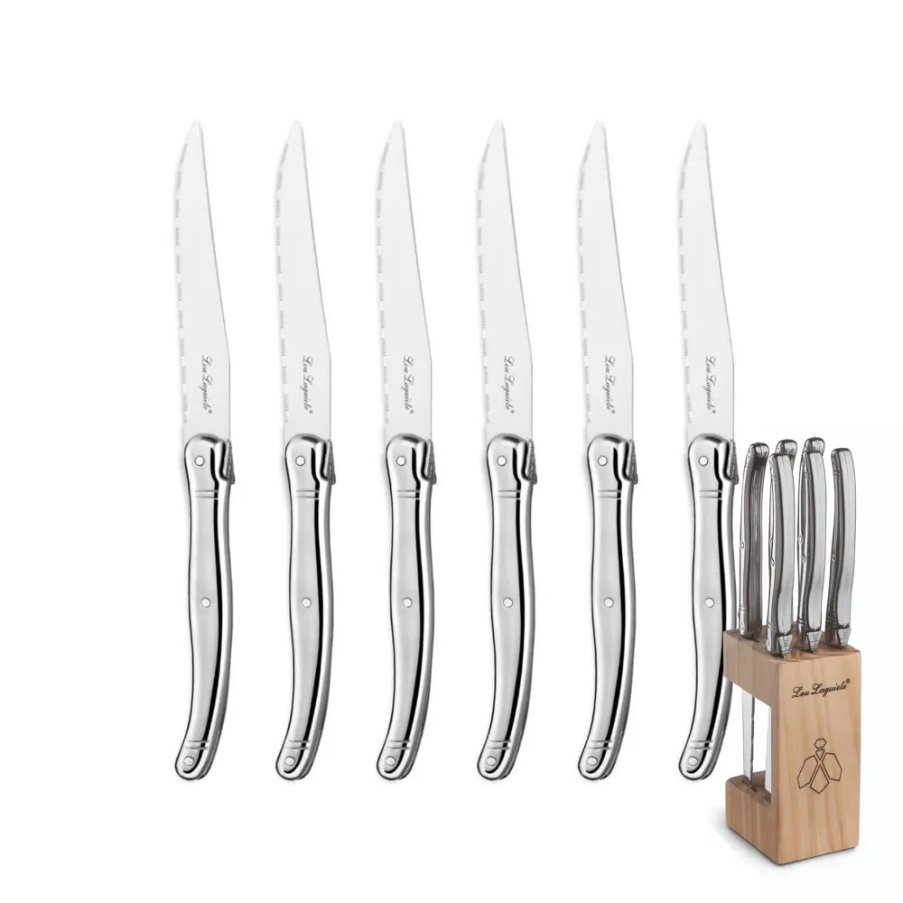 Lou Laguiole - Tradition 6 Steakmesser + Messerblock - Edelstahl