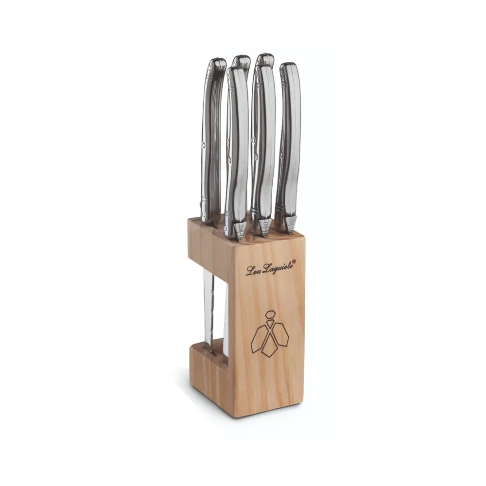Lou Laguiole - Tradition 6 Steakmesser + Messerblock - Edelstahl