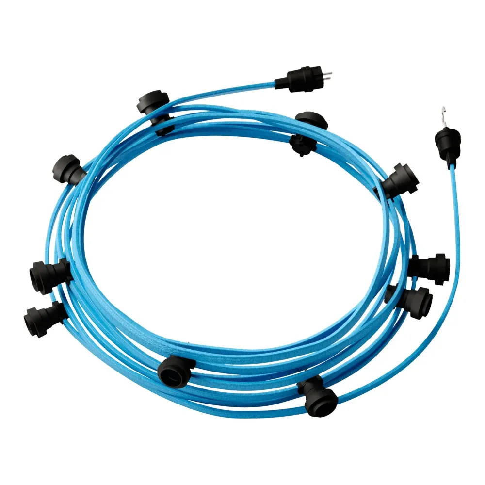 Lumet-Lichterkette 12,5 m mit Textilkabel CM17, 10 Fassungen, Haken und Stecker Schwarz