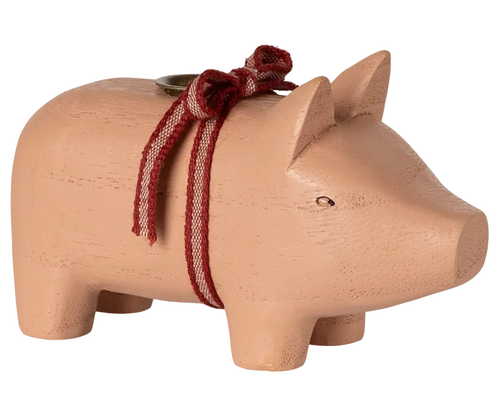 Maileg - Kerzenständer aus Holz Schwein Klein - Rosa